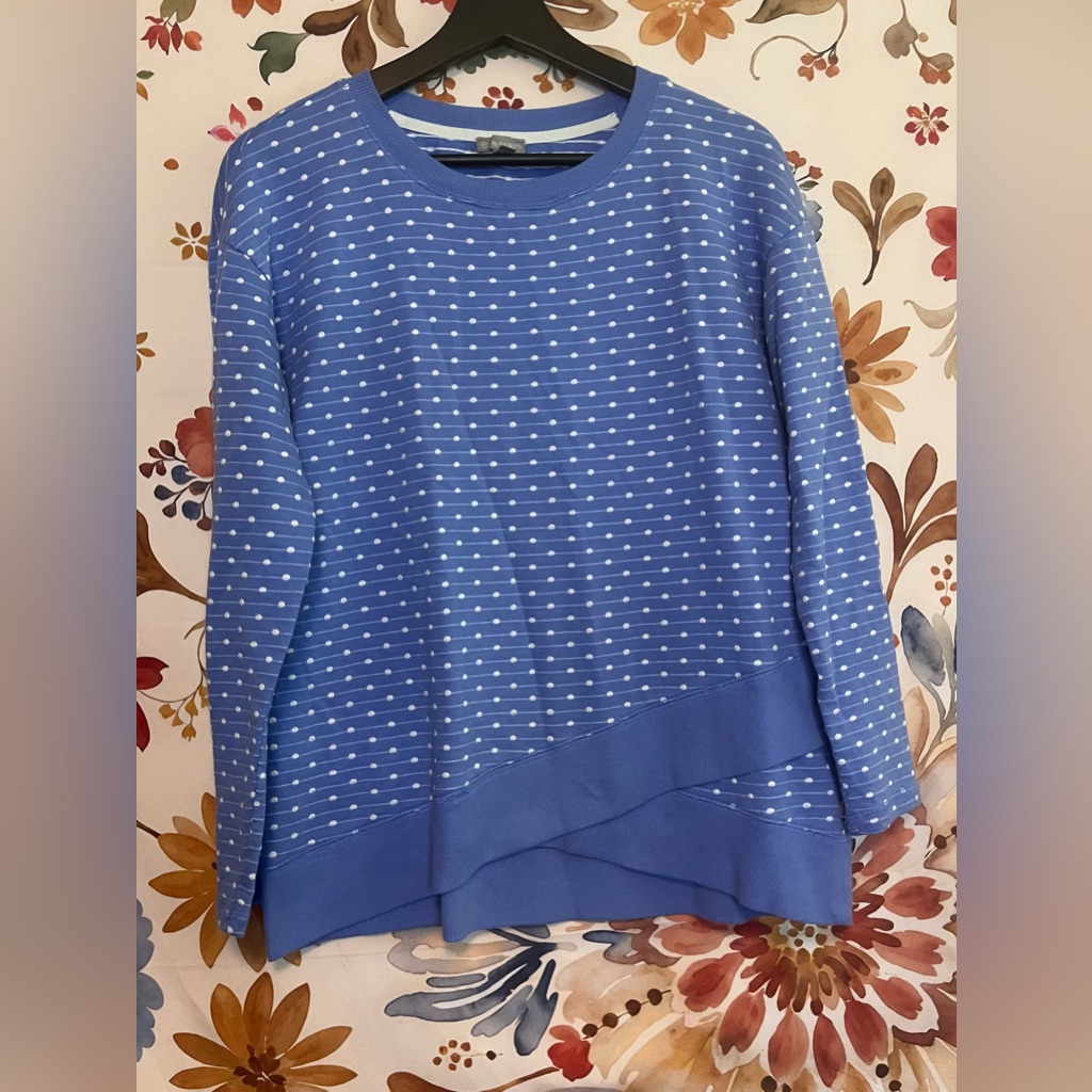 T By Talbots S Blue Purple White Dot Striped Preppy Light Office Casual Sweater